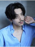 センターパートニュアンスパーマガイルヘアコンマヘア黒髪