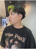 【ハクラ】ネオングリーン ハンサムショート ショートパーマ