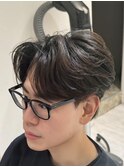 韓国へアカルマパーマワックスなしセンターパート黒髪ウルフ