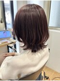 大人可愛いくびれ外ハネボブピンクブラウンカラー