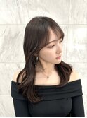 大人前髪アイスグレー韓国小顔レイヤー重めロングオリーブ