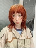 くびれウルフカットルーツカラーベージュオレンジカラー