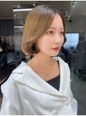 小顔似合わせ前髪大人黒髪ネビージュ韓国風ボブワンレンボブルフ
