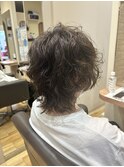 ショートウルフ/くせ毛風パーマ/オリーブブラウン