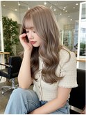 韓国巻き黄金比バング/ハイトーン/ミルクティーグレージュ