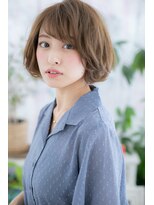 ヘアアンドビューティー ミック(Hair & Beauty miq)&nbsp;斜めバングオリーブカラーのくせ毛風エアリーボブa