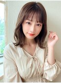 前髪パーマ/セミウェットウェーブ/オリーブカラー/大人かわいい