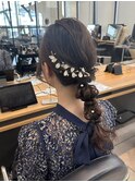 結婚式お呼ばれヘア ローポニーテール編み込み  ヘアアレンジ