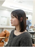 ボブ　ホワイトグレージュ　デジタルパーマ　チェリーブラウン