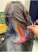 rainbow インナーカラー 虹髪 ホワイティアッシュ ケアブリーチ