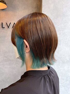 ナンバー ジルバ 立川(N° jillva) ミントグリーンインナーカラーイメチェン外ハネボブくびれヘア