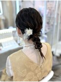 結婚式 二次会 お呼ばれ 編みおろしポニー＋花飾り