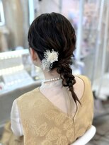 結婚式 二次会 お呼ばれ 編みおろしポニー＋花飾り