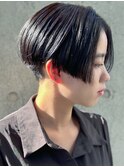 センター分け 前髪なし ハンサムショート 3Dカラー ハイライト