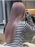 渋谷ピンクベージュカラーペールピンクカラー顔周りレイヤー30代