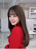 黒髪韓国小顔レイヤーイメチェン暗めオリーブグレークラゲヘアー