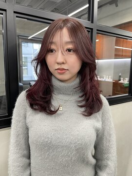 ニコ トウキョウ 渋谷(nico TOKYO) ダブルカラーチェリーレッドピンクブラウン韓国レイヤーロング