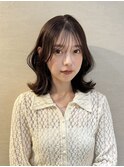 ミディアム/くびれ巻き/ブリーチなしブラウンカラー/前髪カット