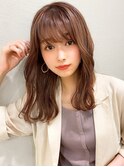 大人かわいいかわいいフェザーバングピンクベージュ20代吉祥寺
