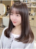 (内巻きワンカール/アッシュブラウン/ストレート/ぱっつん)
