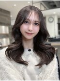 韓国くびれヘア 2wayバング ロングレイヤー オリーブグレージュ