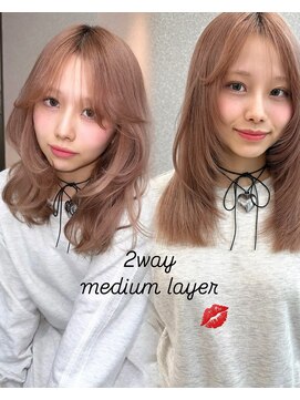 天神美容室 【KASUMI天神美容室】ハイトーン×ミディアムレイヤー