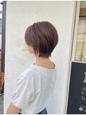 透明感ラベンダーブラウンの丸みショートボブ