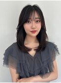 小顔薄めバングシアーカラーレイヤーナチュラルカール前髪美髪