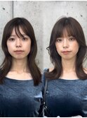 美髪カールピンクブラウンヘアメイクセミディ似合わせ前髪