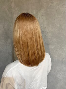 ピュアメンド 梅田(Pure Mend) ブリーチ毛縮毛矯正×ゴールドベージュセミロング