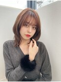 添/小顔ミディアムレイヤーカットウルフカットココアブラウン