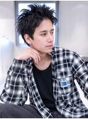アッシュブラックマッシュパーマ刈り上げツーブロック
