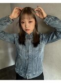 アッシュベージュ×毛先カラー