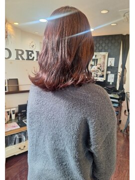 ローレン(LOREM) こっくり暖色カラー/切りっぱなし/外はねセミディ/顔周り/垢抜け