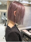 海外へア 外国人風ピンクグレージュ 切りっぱなしボブM0220