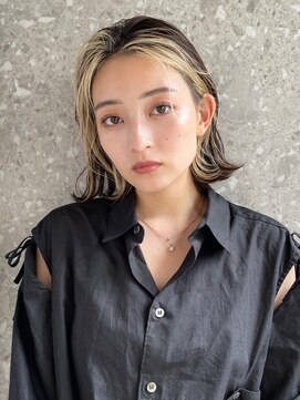 サンク 原宿 表参道(cinq) フェイスフレーミングインナーカラーボブ黒髪グレージュベージュ