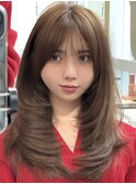 韓国ヘアハイレイヤーカット顔周り前髪カットベージュカラー原宿