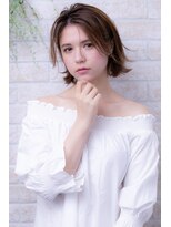 ヘアーアートシフォン 川口東口店(hair art chiffon) フリンジウェーブ&ココアブラウンの大人かわいい前髪耳かけボブ
