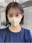 ●切りっぱなしボブルフ/黒髪ネビージュ/小顔ワンレン/縮毛矯正