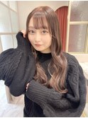 ショコラアッシュ/ヘルシースタイル/ふんわりカール/前髪カット