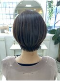 ショートボブ[黒髪/グレーベージュ/レイヤーロング/前髪パーマ ]