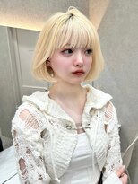 ロンド レア 天神大名店(Lond Le’a)&nbsp;髪質改善ハイトーンブロンド抜きっぱなしカラーぷつっとボブ天神