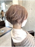 柔らか質感☆丸みショートボブ×ミルクティーベージュ