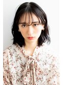 20代30代黒髪ゆるミディアム/シースルーバング