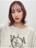 ピンクバイオレット 外ハネパーマ 切りっぱなしボブ t1120