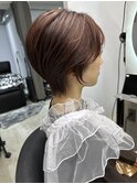 透明感 ショート プチウルフ ピンクカラー