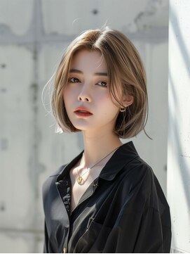 ムウ 難波(MOU) ボブクールショート前髪イメチェンピンクベージュ30代40代50代