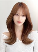 デジタルパーマ前髪パーマ韓国くびれミディアムチェリーブラウン
