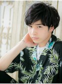 mod's姪浜/黒髪アッシュブラック束感ショートマッシュパーマi