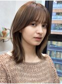 顔まわりレイヤー/くびれ/小顔/ココアベージュ/ミディアム/銀座